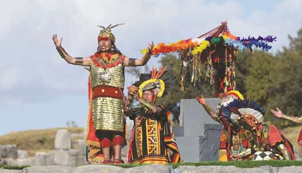 David Ancca, an actor performing the role of the Inca emperor, takes part in a recreation during the Inti Raymi Festival at the Sacsahuaman fortress compound on the hills over the Andean city of Cuzco in Peru on Saturday.