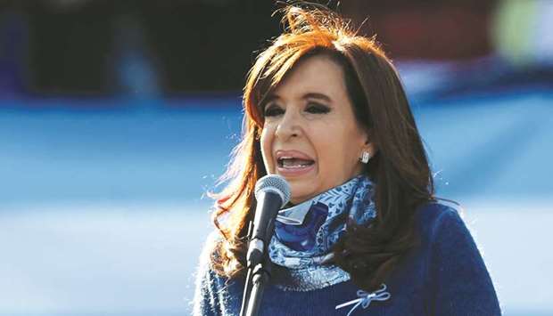 Former Argentine president Cristina Fernandez de Kirchner speaks at a rally in Buenos Aires.