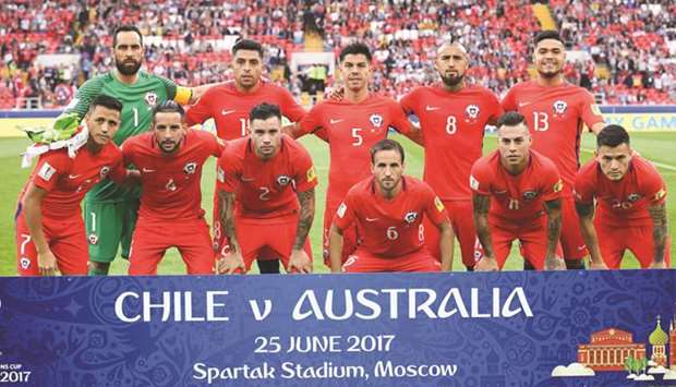 Chile players pose before their Confederations Cup match against Australia in Moscow on Sunday. (AFP)