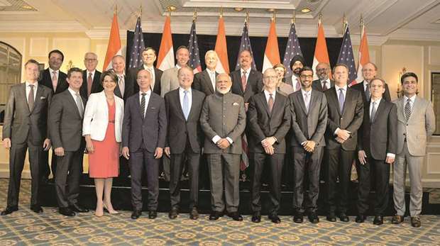 Prime Minister Narendra Modi meets a group of US business leaders in Washington, DC.