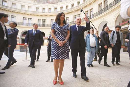 Billionaire French art collector Francois Pinault and Paris Mayor Anne Hidalgo visit the u2018Bourse du Commerceu2019 which will host the contemporary art museum of the Pinault Foundation in Paris.