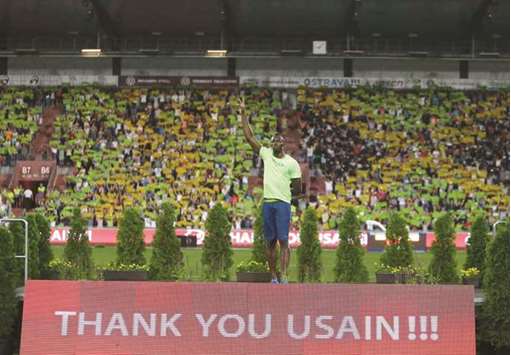 Usain Bolt gets felicitated after he won the 100 metres race at the Golden Spike Meeting in Ostrava, Czech Republic. (Reuters)