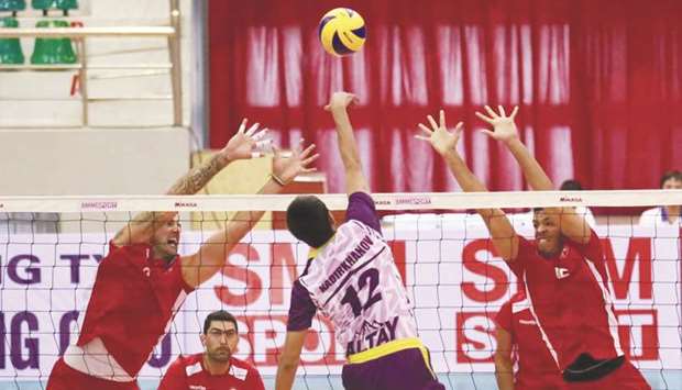 Action from the match between Al Arabi (in red) and VC Altay yesterday.