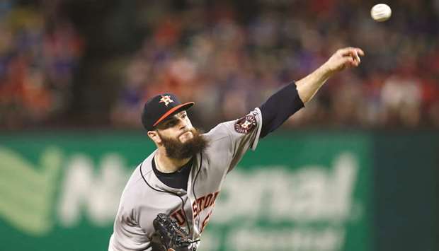 Houston Astros starting pitcher Dallas Keuchel delivers a pitch to the Texas Rangers during their MLB game in Arlington. PICTURE: USA TODAY Sports