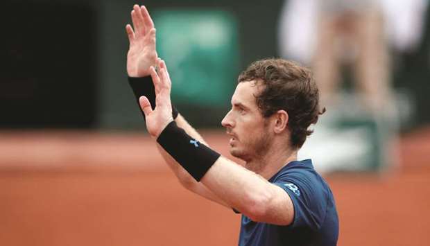 Great Britainu2019s Andy Murray celebrates after winning his French Open match against Argentinau2019s Juan Martin Del Potro yesterday. (Reuters)