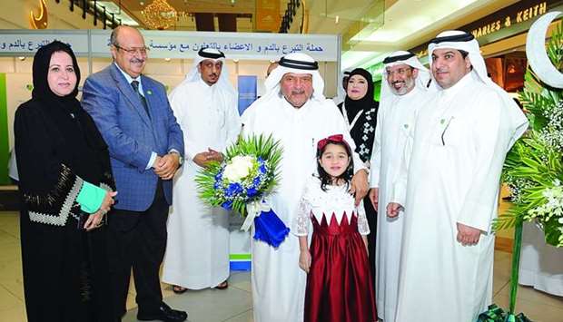 HE Sheikh Faisal bin Qassim al-Thani along with senior HMC officials after inaugurating the organ donation campaign at City Center Doha on Sunday evening. PICTURE : Nasar TK
