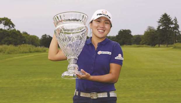 Kim In-kyung of South Korea holds the championship trophy after winning the LPGA Classic in New Jersey. (Getty Images/AFP)