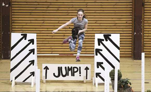 A competitor at the national hobby-horsing championships in Finland.