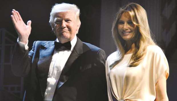 President Trump with first lady Melania Trump after delivering closing remarks at the Fordu2019s Theatre Gala, an annual charity event.