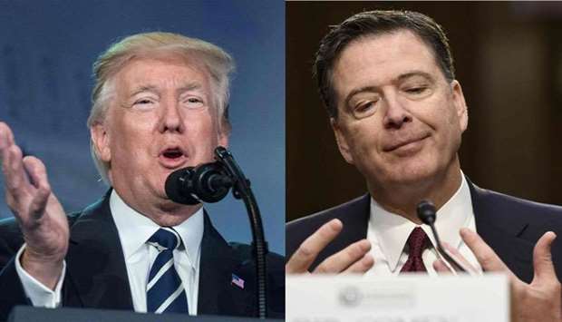 US President Donald Trump in Washington DC on June 8, 2017 (L) and former FBI Director James Comey in Washington, DC, June 8, 2017.