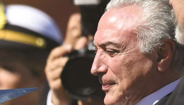 Temer at a ceremony yesterday for the 152th anniversary of the Riachuelo Naval Battle at the Marine Corps Headquarters in Brasilia.