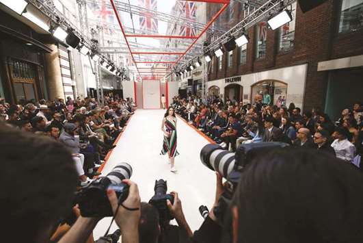 A model presents a creation by British designer Liam Hodges on the second day of the Spring/Summer 2019 London Fashion Week Menu2019s fashion event.