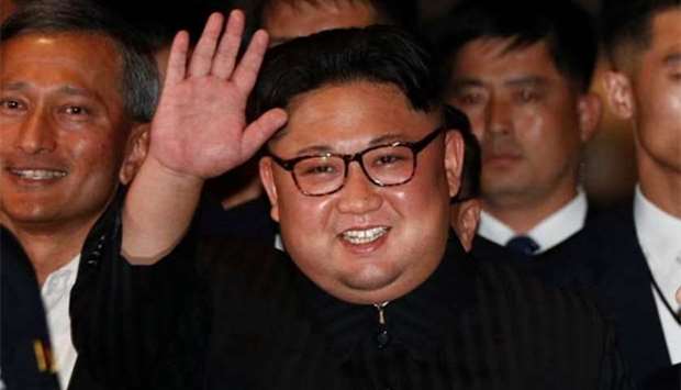 North Korea's leader Kim Jong Un visits the Marina Bay Sands hotel in Singapore on Monday.