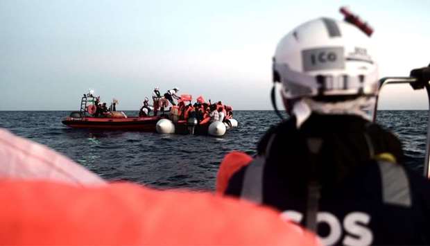 SOS Mediterranee NGO shows migrants being rescued before boarding the French NGO's ship Aquarius.