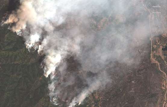 A satellite image shows the 416 Wildfire burning west of Highway 550 and northwest of Hermosa, Colorado.