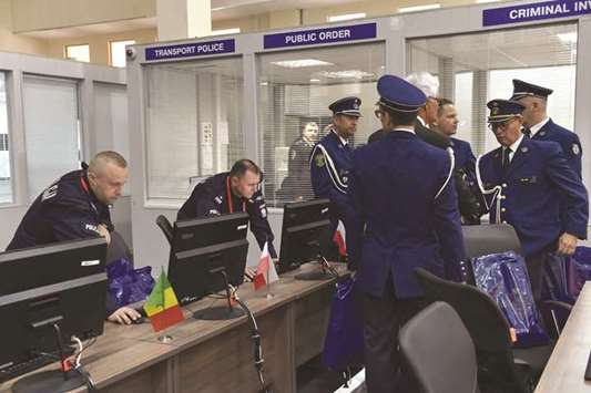 Police officers from several nationalities are pictured at the International Police Co-operation Center in Domodedovo outside Moscow, two days ahead of the the Russia 2018 World Cup football tournament.