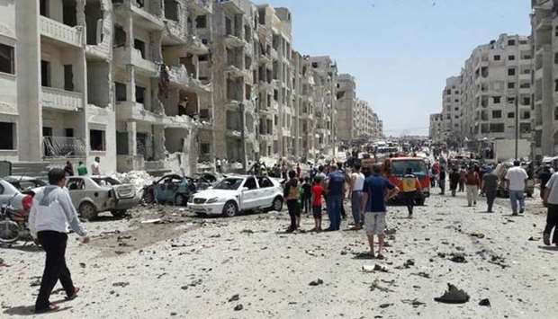 After a car bomb exploded in al-Thelatheen Street located in Idlib city. May 26, 2018 file picture