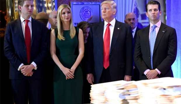 Donald Trump and his children Eric, Ivanka and Donald Jr. are seen at Trump Tower in New York. File picture