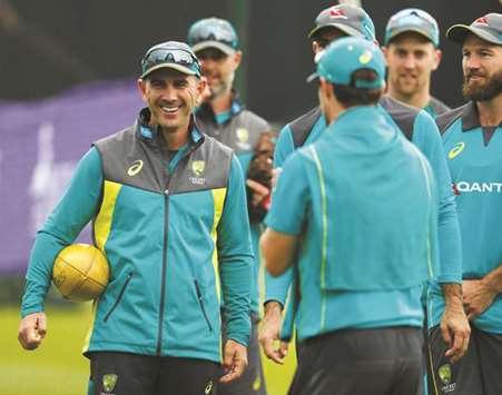 Australia head coach Justin Langer with his players during a training session in London. (Reuters)