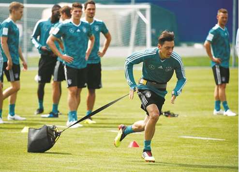 Germanyu2019s Mesut Ozil during a training session yesterday.
