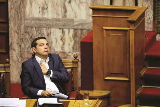 Tsipras in parliament ahead of the debate on a motion of no confidence over the deal on Macedoniau2019s name.