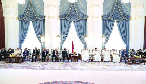 His Highness the Amir Sheikh Tamim bin Hamad al-Thani receives well-wishers on the occasion of Eid al-Fitr at Al Wajba Palace