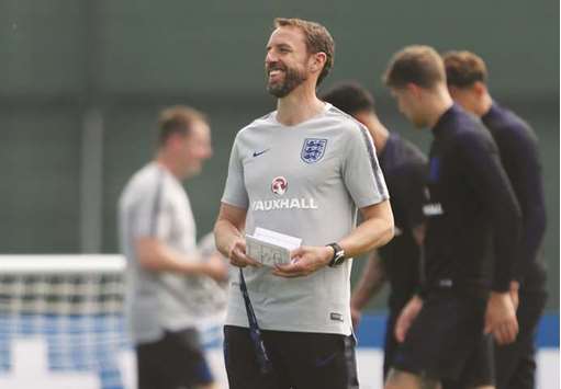 England manager Gareth Southgate during a training session yesterday.
