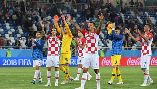 Croatia's players celebrate after during the World Cup Group D football match between Croatia and Nigeria