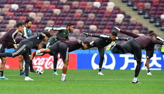 Mexico's players take part in a training session at the Luzhniki Stadium in Moscow on Saturday.