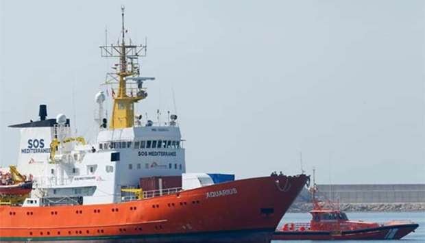 The Aquarius rescue ship enters the port of Valencia on Sunday.