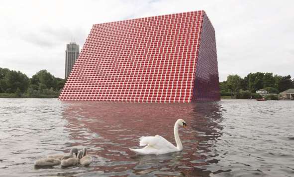 The Mastaba by Christo in Londonu2019s Hyde Park.