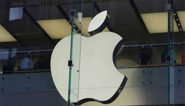 The Apple logo is displayed at a store in Sydney's central business district.