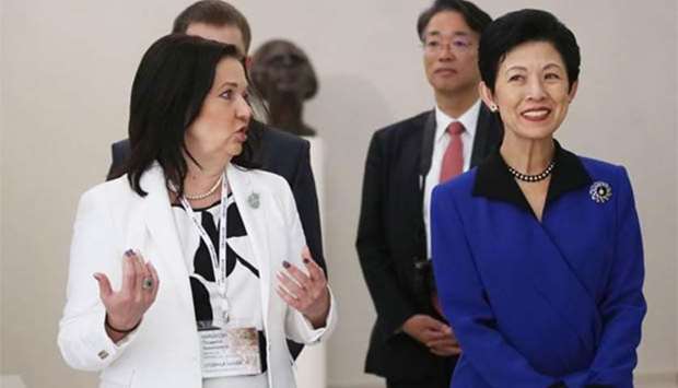 Japan's Princess Takamado (right) visits a museum in Saransk, Russia on Tuesday.