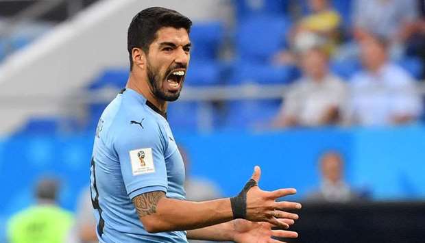 Uruguay's forward Luis Suarez shouts during the match