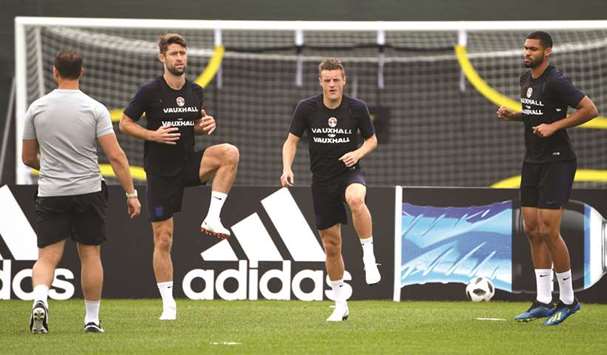 England players attend a training session in Saint Petersburg.