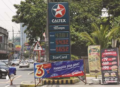 A recent photo shows the prices of fuel at a gas station in Kamuning in Quezon City, Metro Manila.