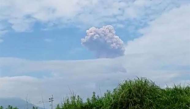 Smoke rises from a volcano of Shinmoedake, in Miyazaki, on Friday.