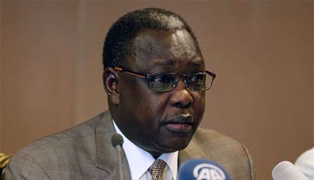 South Sudan's cabinet affairs minister Martin Elia Lomuro addresses a news conference on the South Sudan negotiations in Addis Ababa on Friday.