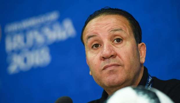 Tunisia's coach Nabil Maaloul attends a press conference at the Spartak Stadium in Moscow