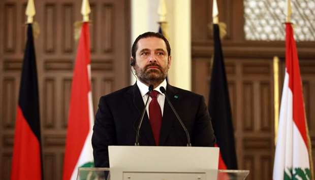 Lebanese Prime Minister Saad Hariri gives a press conference with the German Chancellor at his office in the capital Beirut.