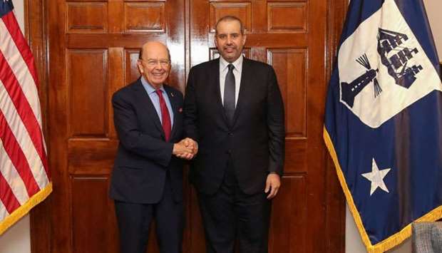 Sheikh Ahmed with the US Secretary of Commerce Wilbur Ross in Washingtonrn