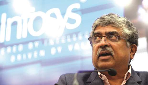 Infosys co-founder and chairman Nandan Nilekani at a press conference in Bengaluru. u201cWe are at an exciting juncture in the journey of our industry. I have never seen as many possibilities to partner with and grow along with our clients as I see today. Every industry, every sector is undergoing transformation, driven by the digital revolution that engulfs us,u201d Nilekani said.