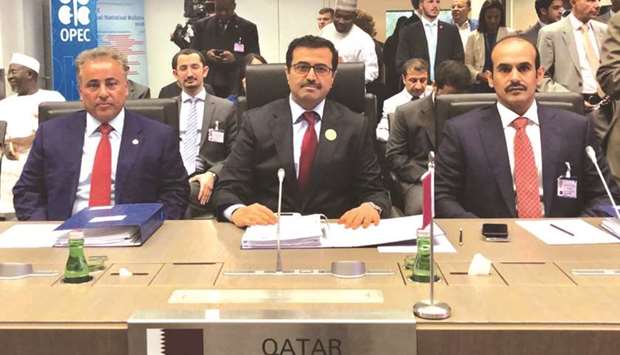HE Dr al-Sada (centre) with QP president and CEO Saad Sherida al-Kaabi among other members of the Qatari delegation at the 7th Opec International Seminar at the Opec Secretariat in Vienna, Austria.