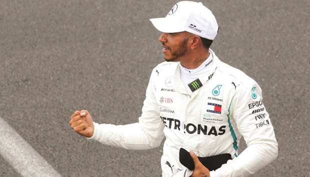 Mercedesu2019 Lewis Hamilton celebrates qualifying in pole position for the French Grand Prix yesterday. (Reuters)