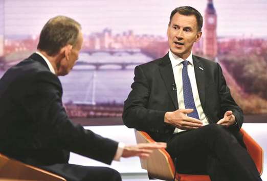 Health Secretary, Jeremy Hunt, speaks on the BBCu2019s Andrew Marr Show in London yesterday.