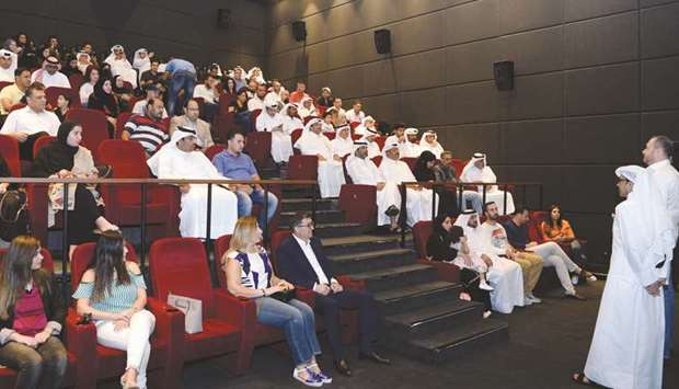 Filmmaker Mishal al-Qubaisi addressing viewers before the screening of the movie. PICTURES: Thajudheen