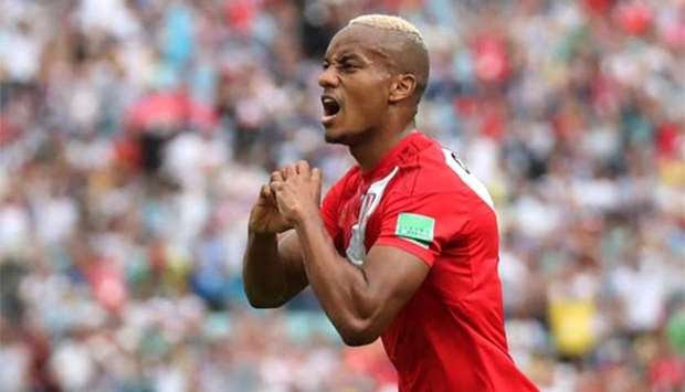 Peru's Andre Carrillo celebrates scoring their first goal in Sochi on Tuesday.