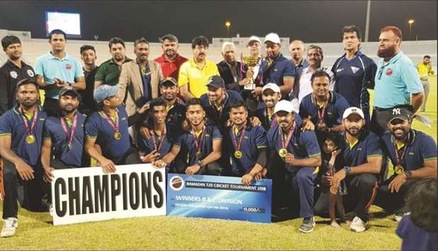 Selex players celebrate after winning the u2018Bu2019 and u2018Cu2019 Division title of the Ramadan Cup Twenty20 Cricket Tournament