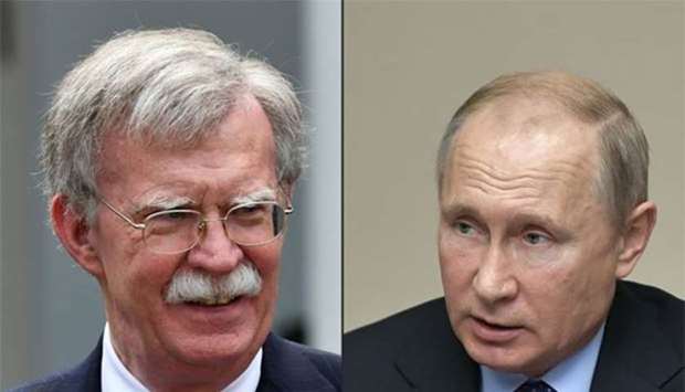 US National Security adviser John Bolton and Russian President Vladimir Putin
