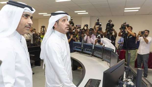 HE the Prime Minister and Minister of Interior Sheikh Abdullah bin Nasser bin Khalifa al-Thani inaugurating the first phase of water pumping of the project on Thursday.